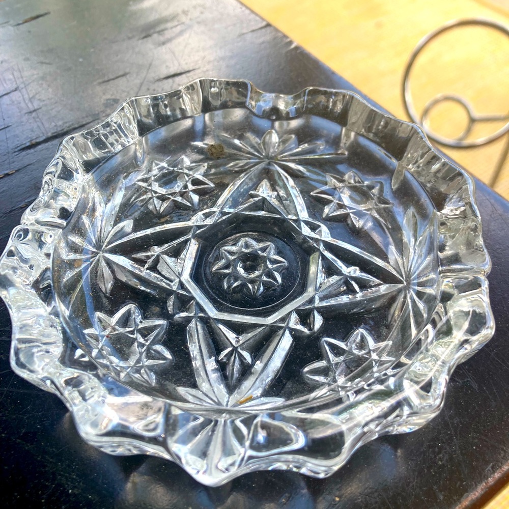 Mid century cut glass ashtray. Sparkling and beautiful five inches across